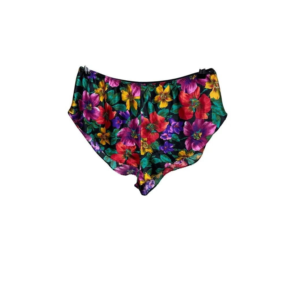 California Miss Vintage Floral Pajama Set Shorts Top Multicolor Satin Large USA